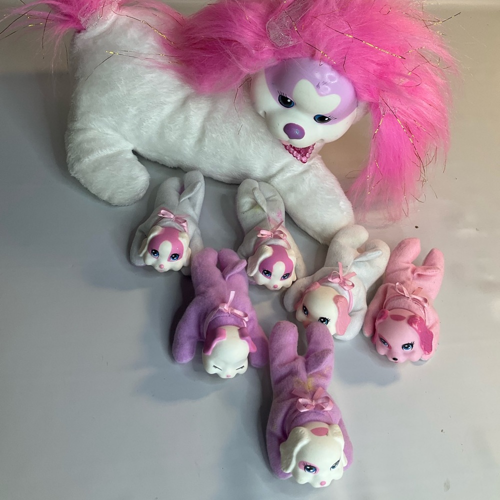 Puppy Surprise pink white dog 6 puppies plush.